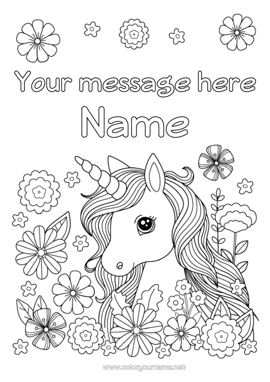 Colouring page to print Flowers Unicorn Spring Animal Dragons, Unicorns, And Fantastical Creatures