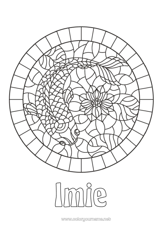 Kolorowanka do wydruku Zwierzę Karp Koi Ryba Szansa Zwierzęta morskie lub wodne Mozaiki