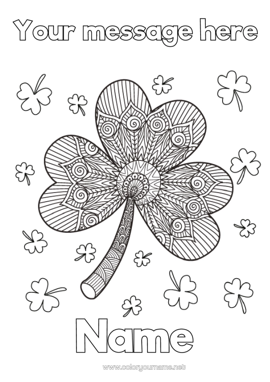 Colouring page to print Fortune Clover Complex Colouring Pages Zentangle