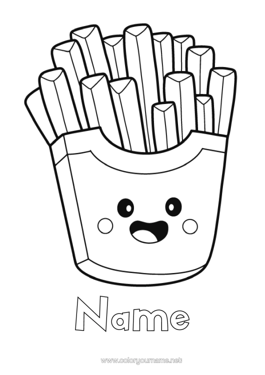 Colouring page to print Cute Food Easy Colouring Pages Chips