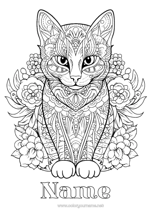 Colouring page to print Cat Mandala Animal Complex Colouring Pages Zentangle Dogs And Cats