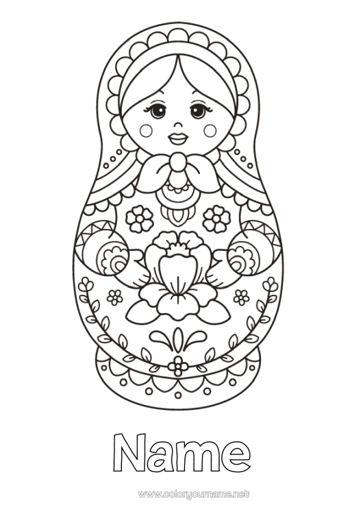 Colouring page to print Symbols Games And Toys Russia Doll