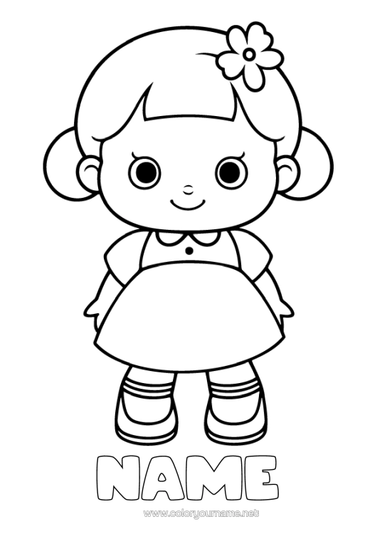 Colouring page to print Girl Easy Colouring Pages Games And Toys Doll