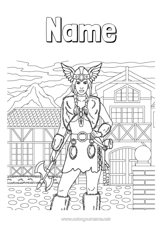 Colouring page to print Viking Woman