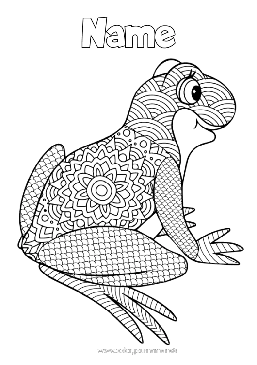 Colouring page to print Mandala Frog Animal Complex Colouring Pages Zentangle Marine Or Aquatic Animals