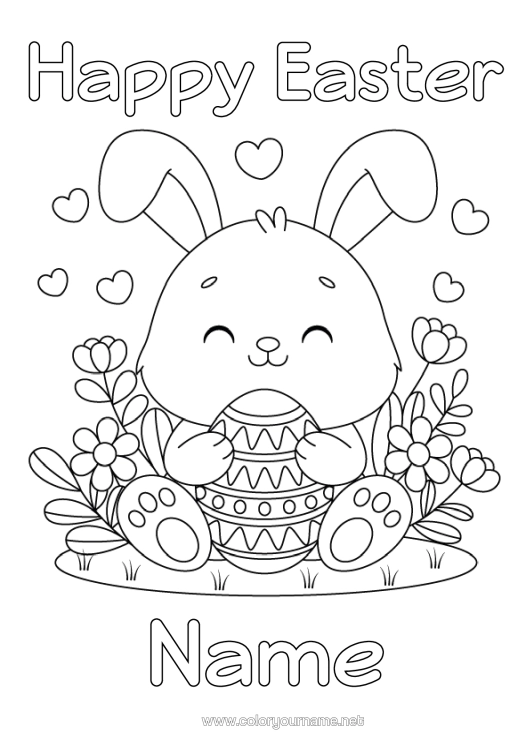 Colouring page to print Cute Rabbit Animal Easter Eggs Easter Forest Animals