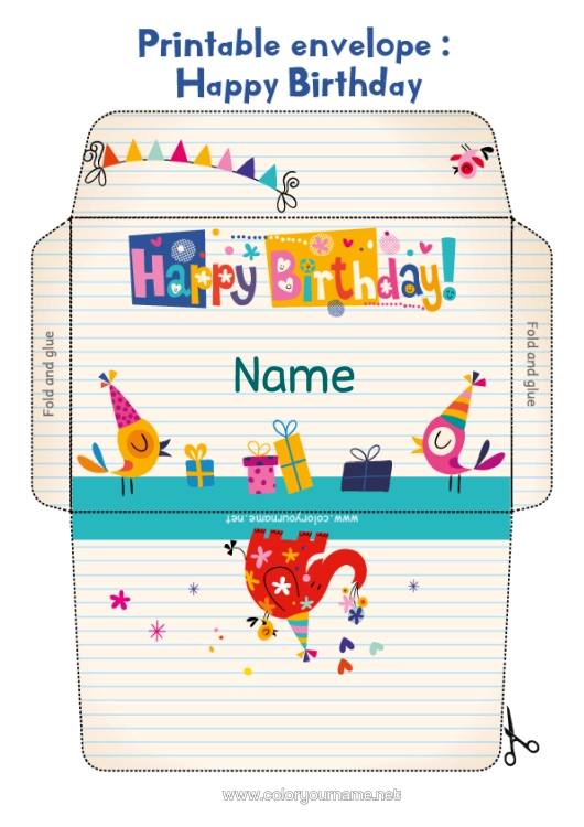 Colouring page to print Birthday Envelope Happy Birthday Message Print Envelope