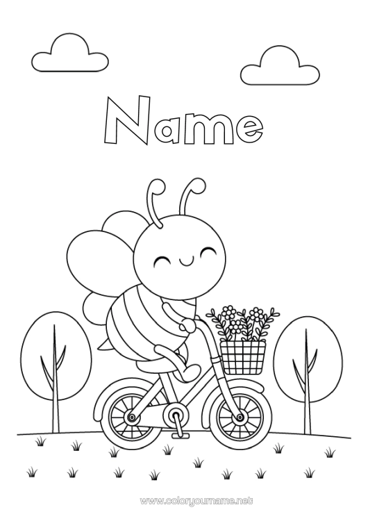 Colouring page to print Spring Vehicles Animal Bee Easy Colouring Pages Bicycle Insects Two-Wheeled Vehicles