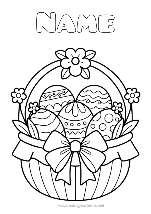 Colouring page to print Easter Eggs Easter Basket