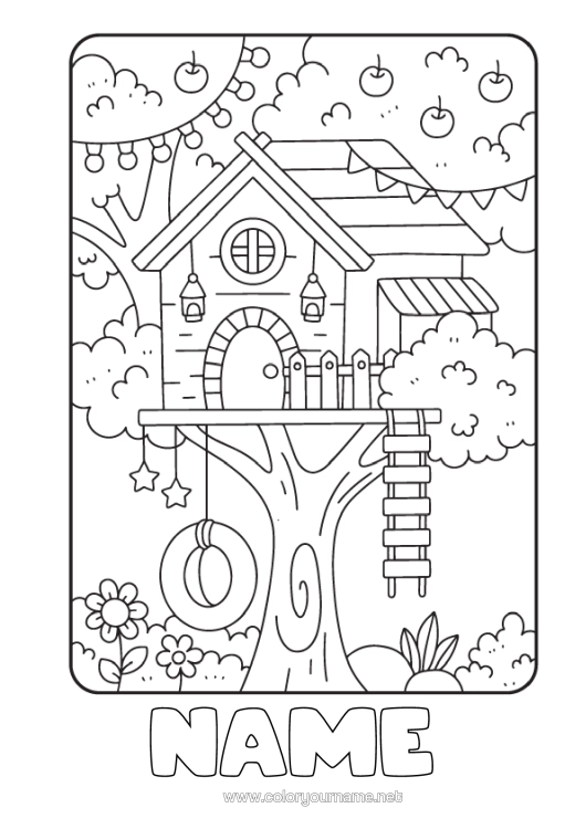 Colouring page to print Tree House Games And Toys Apple Tree Swing Shack