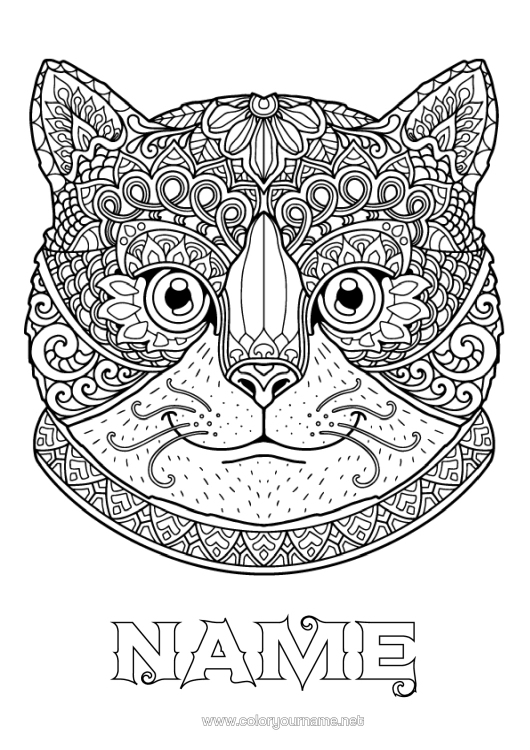 Colouring page to print Cat Animal Complex Colouring Pages Zentangle Dogs And Cats Head