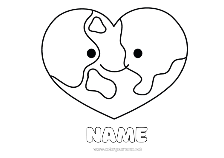 Colouring page to print Heart Ecology Big Heart Easy Colouring Pages Earth Earth Day