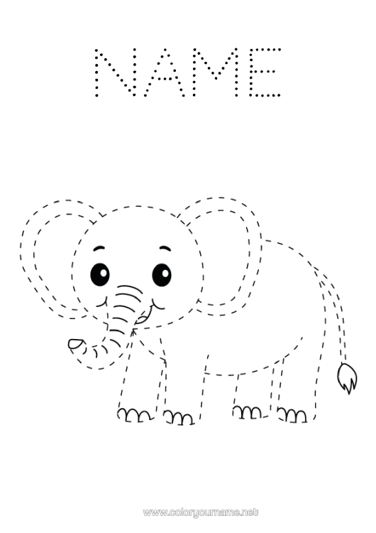 Colouring page to print Elephant Children's Activities Animal Easy Colouring Pages Trace And Colour. Wild Animals Of Africa