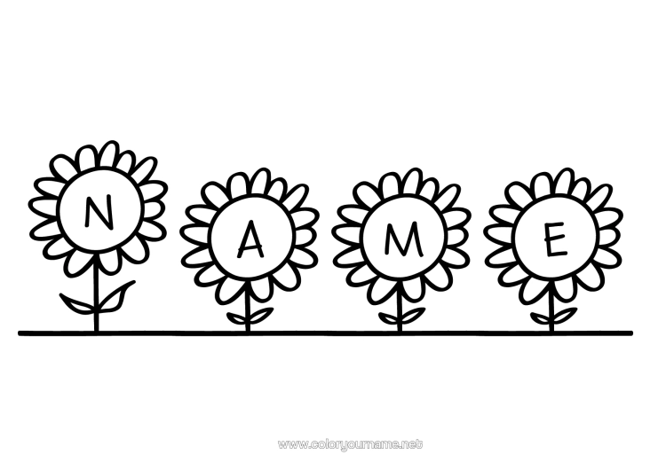 Colouring page to print Flowers Decorated Name