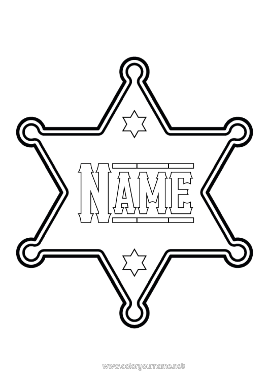 Colouring page to print Stars Wild West Police Officer, Constable Sheriff