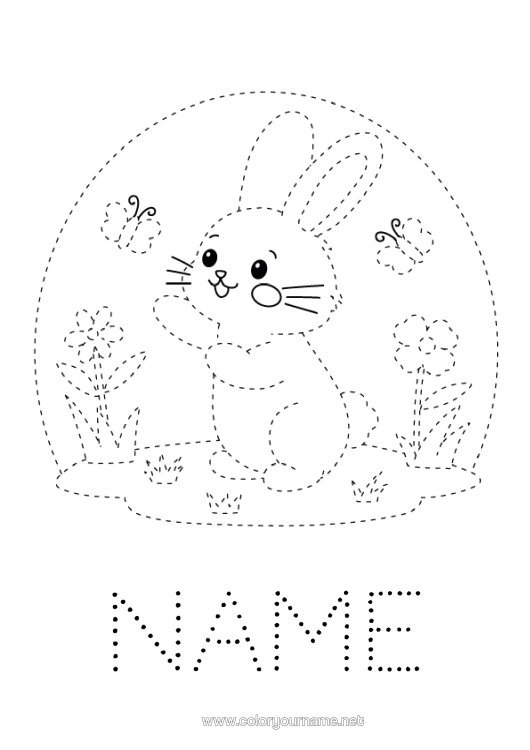 Colouring page to print Flowers Spring Rabbit Butterfly Children's Activities Animal Easy Colouring Pages Trace And Colour. Insects Forest Animals