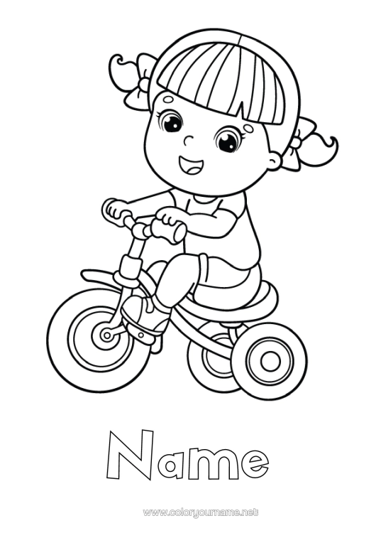 Colouring page to print Girl Vehicles Bicycle Games And Toys Two-Wheeled Vehicles Tricycle