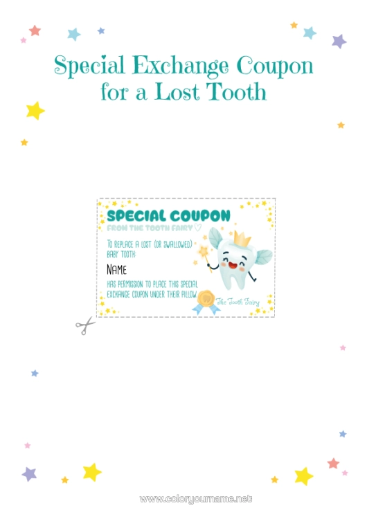 Colouring page to print Milk Tooth Tooth Fairy Mail From The Tooth Fairy God