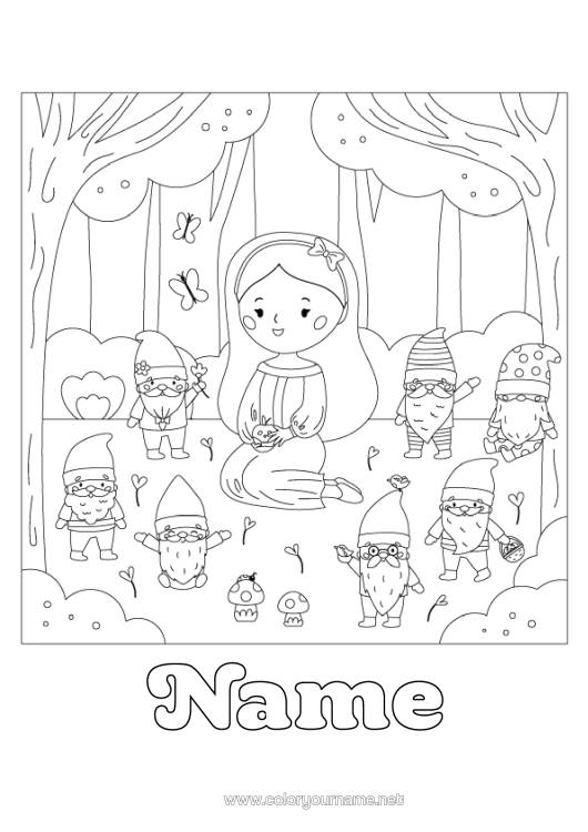 Colouring page to print Princess Fairy Tale Famous Princess Forest Children's Tales Snow White