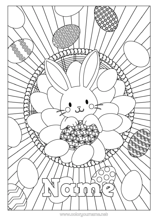 Colouring page to print Rabbit Easter Eggs Easter Complex Colouring Pages Forest Animals