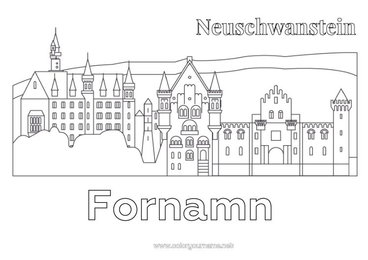 Färgläggningssida att skriva ut Slott Monument Tyskland Neuschwanstein slott