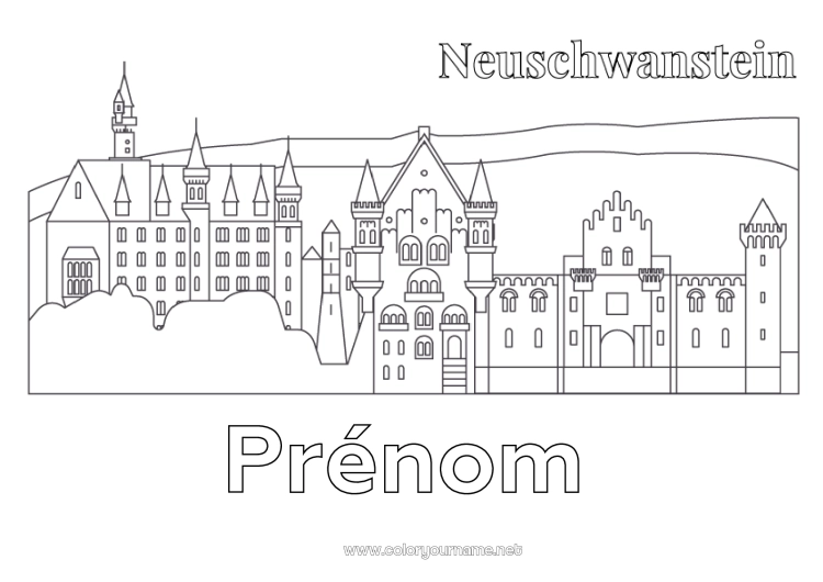 Coloriage à imprimer Château Monument Allemagne Château de Neuschwanstein
