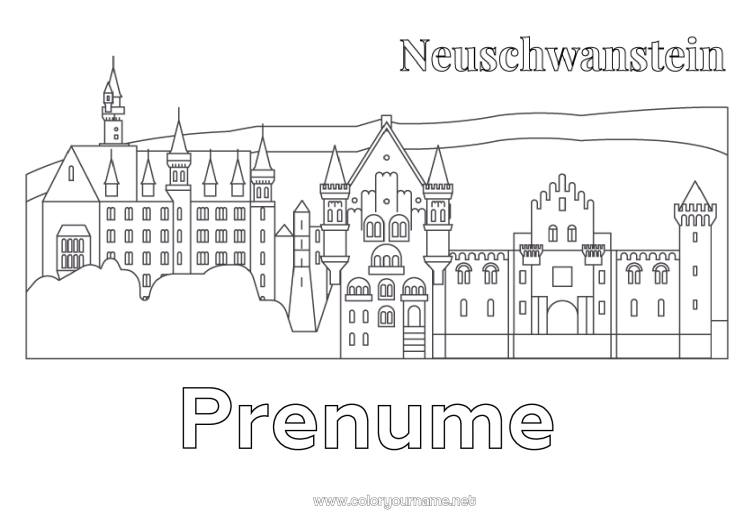 Pagină de colorat de imprimat Castel Monument Germania Castelul Neuschwanstein