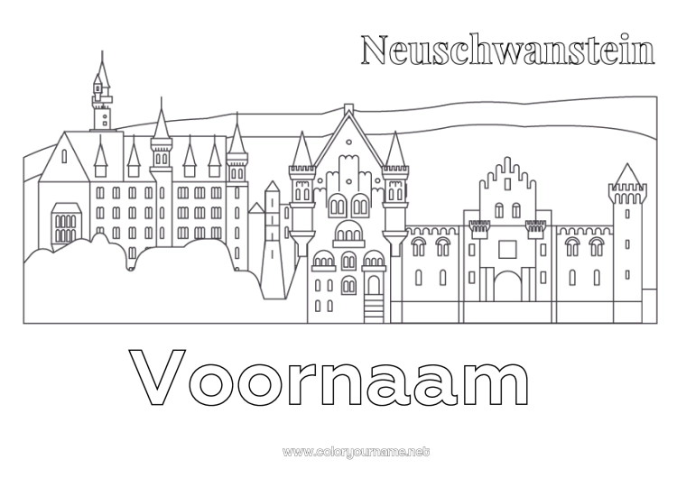 Kleurplaat om af te drukken Kasteel Monument Duitsland Kasteel Neuschwanstein