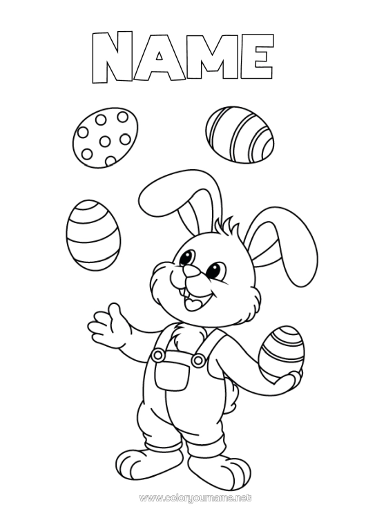 Colouring page to print Rabbit Animal Easter Eggs Easter Forest Animals