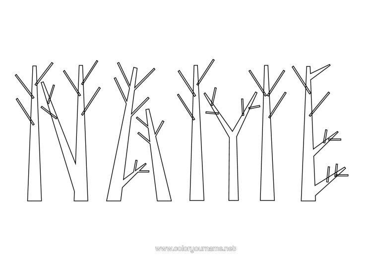 Colouring page to print Winter Autumn Decorated Name Tree Haunted Tree