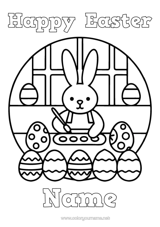 Colouring page to print Bear Rabbit Animal Easter Eggs Easter Easy Colouring Pages Forest Animals