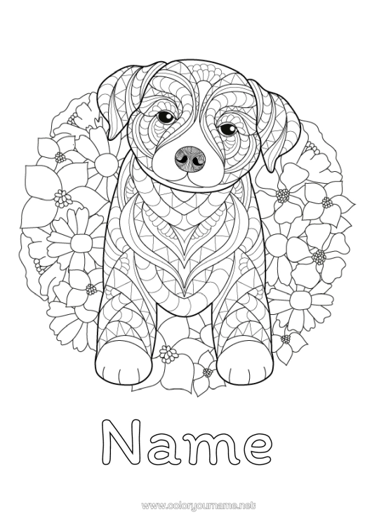 Colouring page to print Mandala Dog Animal Dogs And Cats