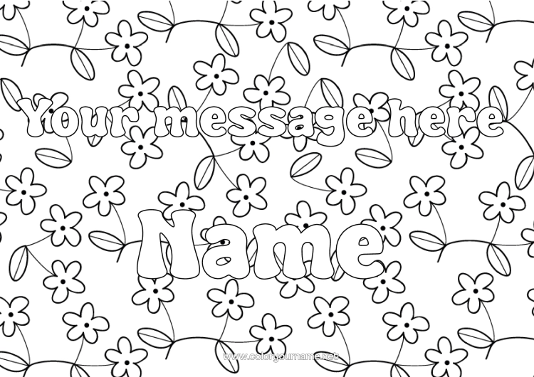 Colouring page to print Flowers Spring Decorated Name Decorative Background