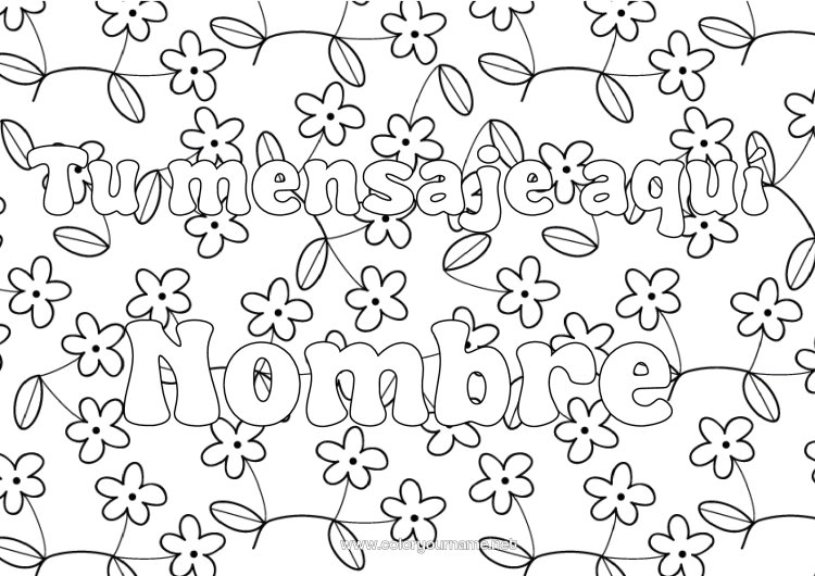 Dibujo para colorear para imprimir Flores Primavera Nombre decorado Fondo decorativo