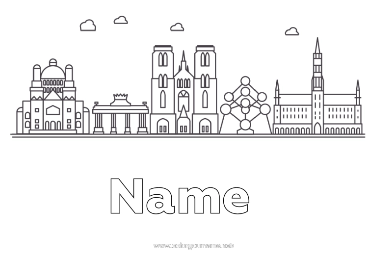 Colouring page to print Belgium Monument City Of The World Skyline