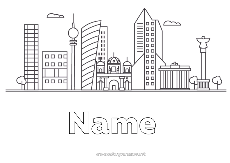 Colouring page to print Monument Germany City Of The World Skyline
