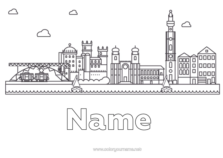 Colouring page to print Monument Portugal City Of The World Skyline