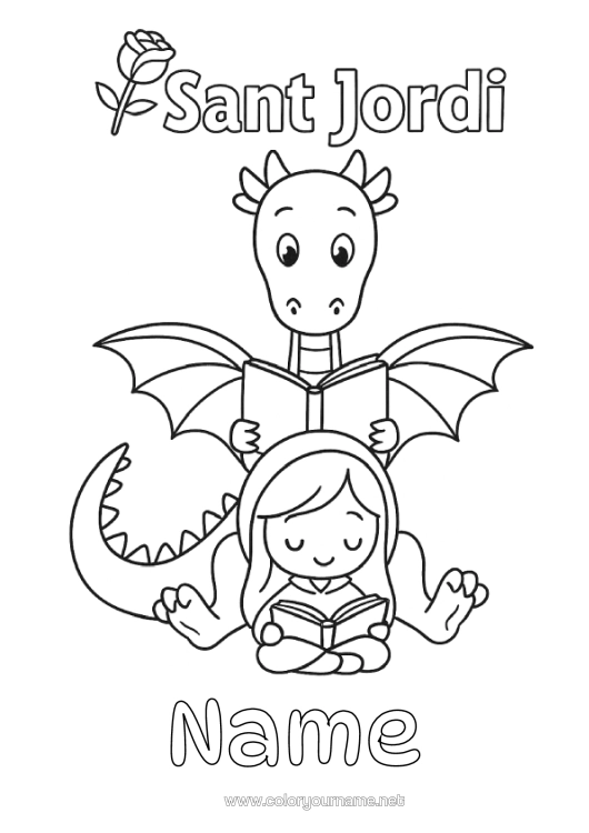 Colouring page to print Dragon Spain Book Dragons, Unicorns, And Fantastical Creatures Saint George Reading