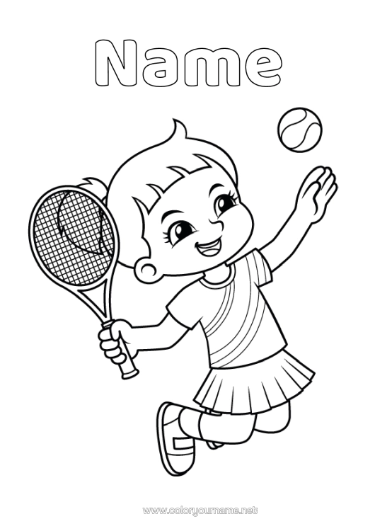 Colouring page to print Sport Girl Tennis Racquet Sports