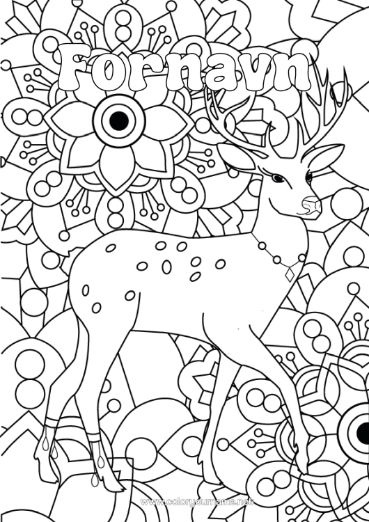 Farvelægningssiden til udskrivning Blomster Dyr Komplekse farvelægninger Zentangle Skovens dyr Hjort