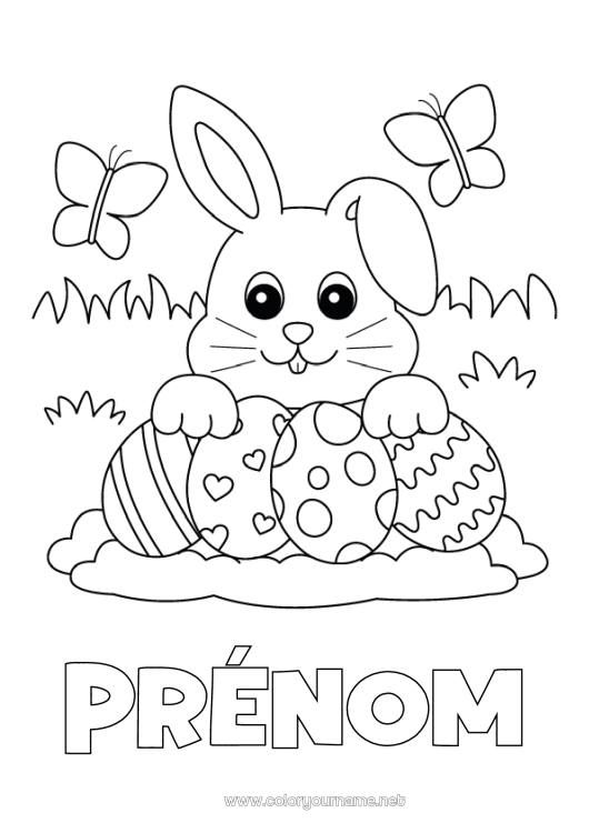 Coloriage à imprimer Lapin Papillon Animal Oeufs de Pâques Pâques Coloriages faciles Insectes Animaux de la forêt