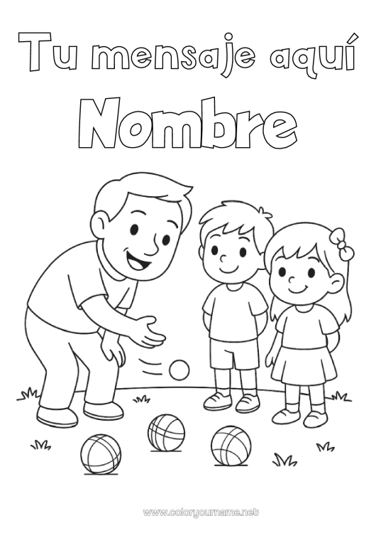 Dibujo para colorear para imprimir Sport Papá Abuelo Chica Chico Niño Petanca Juegos al aire libre