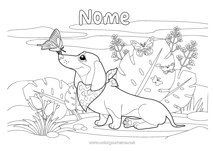 Página de desenho para imprimir Cachorro Primavera Borboleta Animal Insetos Cães e gatos