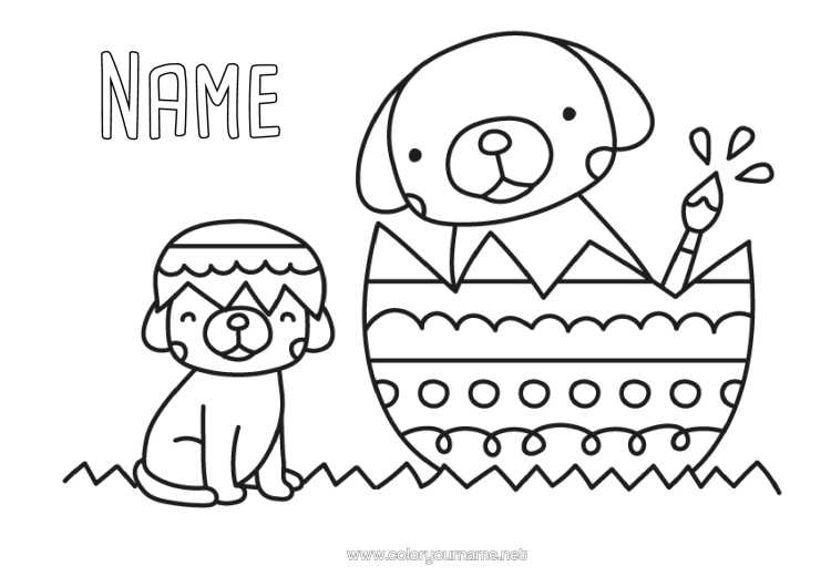 Colouring page to print Dog Animal Easter Eggs Easter Easy Colouring Pages Dogs And Cats Easter Painted Eggs