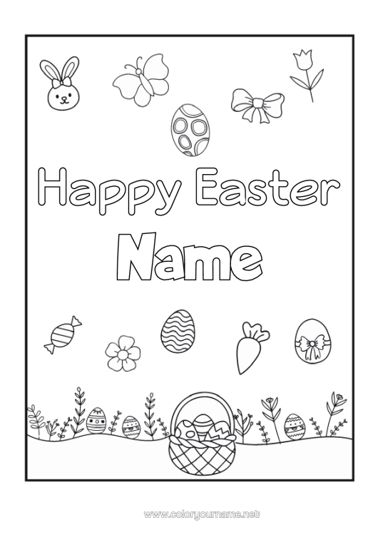Colouring page to print Cute Easter Eggs Easter "Happy Easter" Message