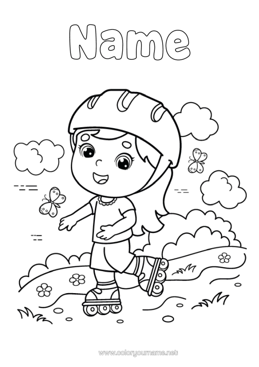 Colouring page to print Sport Girl Butterfly Insects Roller