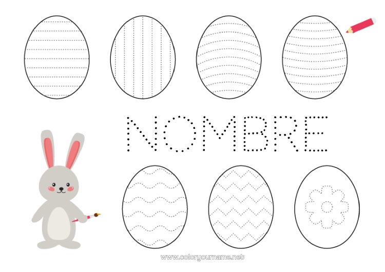 Dibujo para colorear para imprimir Actividades para niños Huevos de Pascua Pascua de Resurrección Dibujos fáciles para colorear Trazo y color