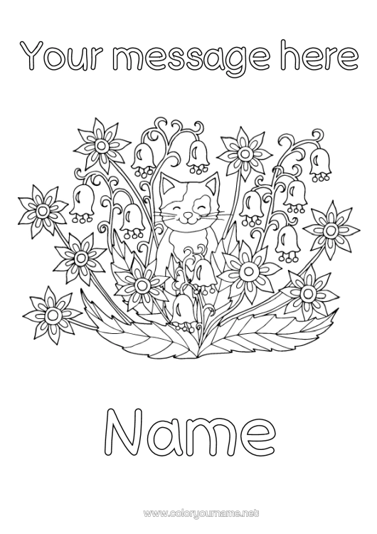 Colouring page to print Cat Spring Animal Lily Of The Valley Dogs And Cats 1St May