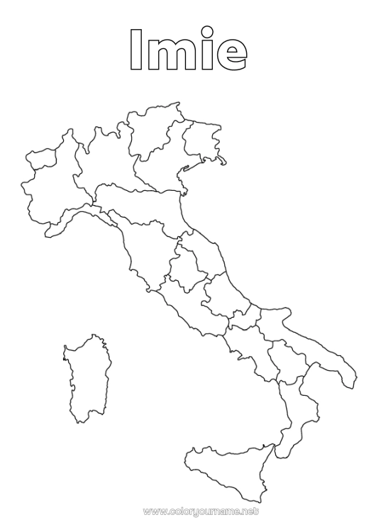 Kolorowanka do wydruku Geografia Włochy Kraj Mapa krajów