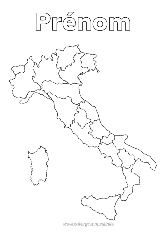 Coloriage à imprimer Géographie Italie Pays Carte des pays